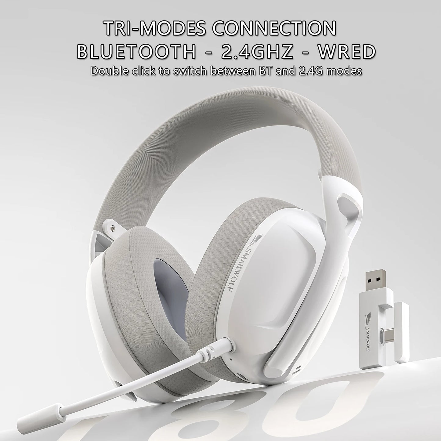 SMAILWOLF L80 Wireless Gaming Headset Bluetooth 5.0 & 2.4GHz Triple-Mode Gaming Headphones with Microphone for PC, Laptop, PS5 & Mobile