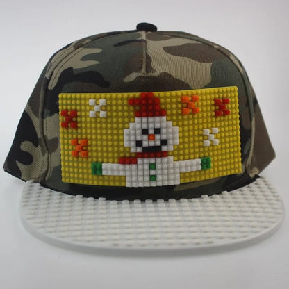 Tegneserie-patchwork-baseballkasketter, DIY-blokke, snapback-kasketter, hiphop-kasketter til mænd og kvinder, aftagelige pixel-kasketter, dad hats, kasketter til børn og voksne