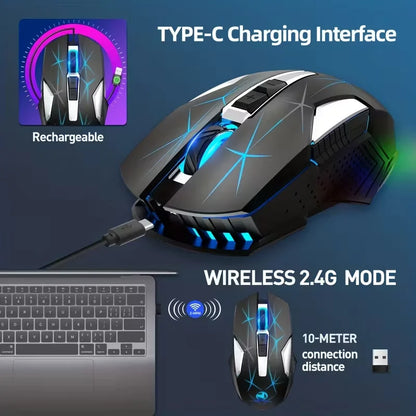 Wireless Gaming Mouse 2.4G Rechargeable Gaming Mouse with RGB Breathing Light, 2400 DPI, 6 Buttons, Instant Response Wireless Mouse for PC, Laptop & Gaming Switch