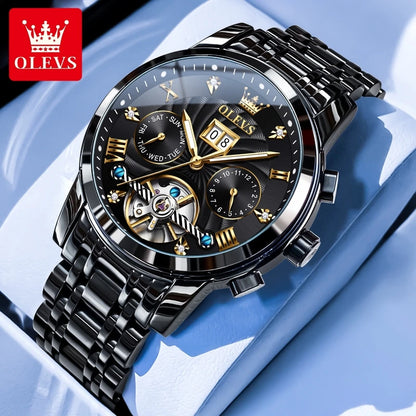 OLEVS 9910 Pánské hodinky Originální luxusní značka Vodotěsné Světélkující Automatické mechanické hodinky Hodinky s dvojitým kalendářem Krabička na hodinky Reloj