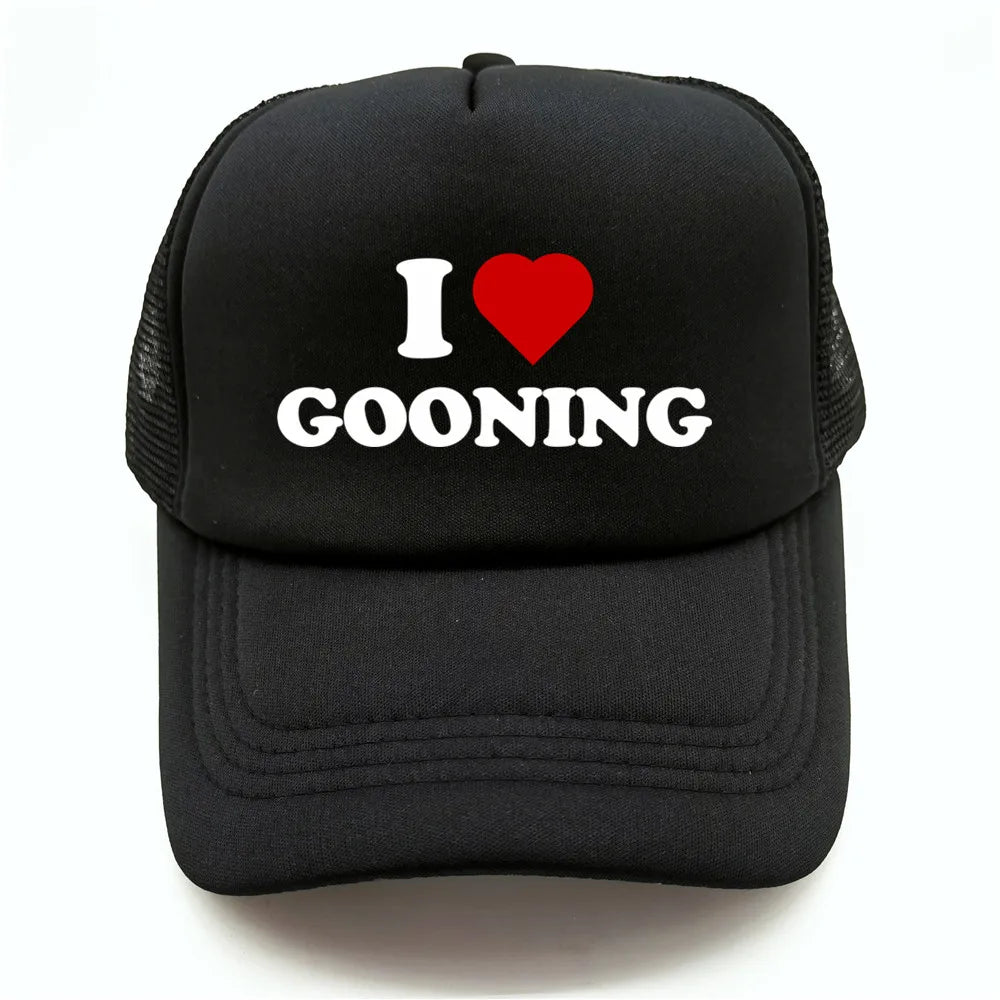 Sjove „I Love Gooning“-baseballkasketter – Cool sommerhat til mænd i netstof – Humoristisk truckerkasket – Unisex udendørs kasketter i netstof – MZ-080