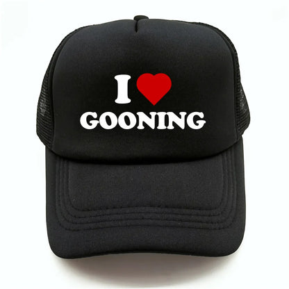 Sjove „I Love Gooning“-baseballkasketter – Cool sommerhat til mænd i netstof – Humoristisk truckerkasket – Unisex udendørs kasketter i netstof – MZ-080