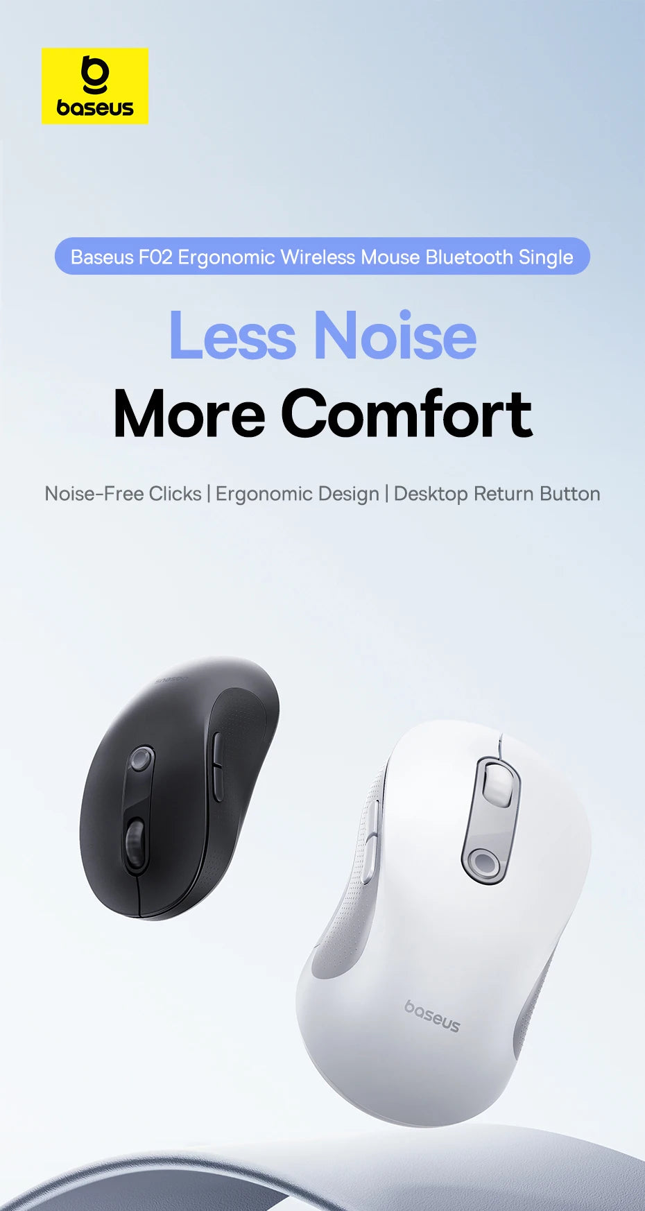 Baseus Wireless Mouse Bluetooth 5.3 Ergonomic Silent Mouse, 2.4GHz Rechargeable Office Mouse with 7 Buttons, Adjustable DPI for Laptop, MacBook, PC & Tablet