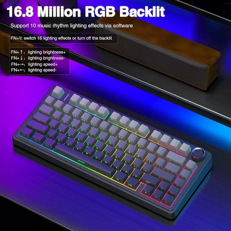 AULA F75 Game Mechanical Keyboard RGB Light 2.4G /BT5.0/Wired Tri-Mode Gasket Structure 75% Customized Gradient Grey Keyboard