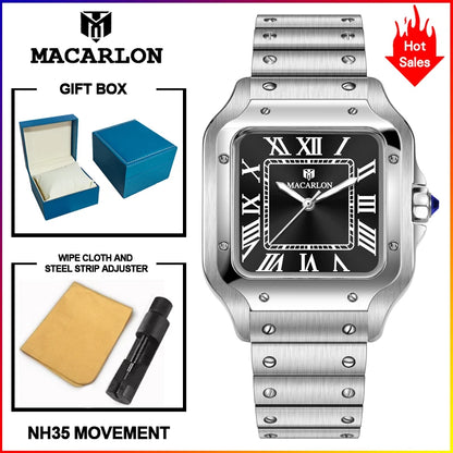 2026 New MACARLON Design 38mm Mechanical Watch Men Sapphire Glass Luminous Stainless Steel Waterproof China NH35 Automatic Watch