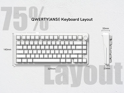 Womier L75 White Crystal Wireless Gaming Keyboard Tri-Modes Hot-Swappable Customized RGB Backlight Mechanical Keyboard Gasket
