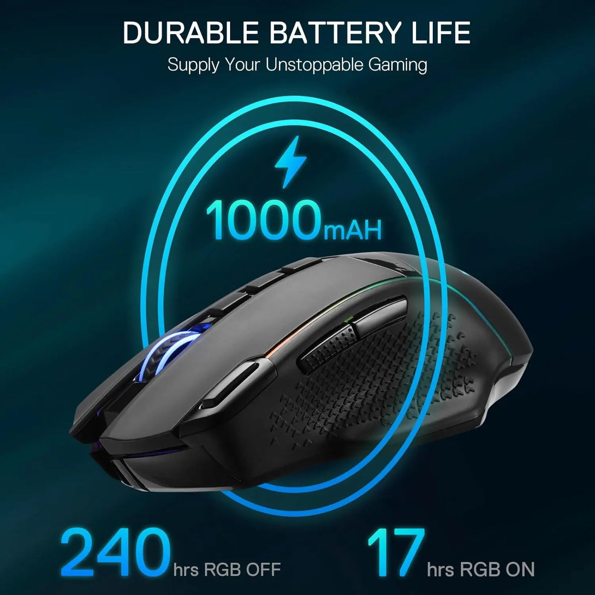 Redragon M991 kabellose Gaming-Maus 26000 DPI, 3 Modi, 9 Makro-Tasten, RGB-Hintergrundbeleuchtung, Schwarz