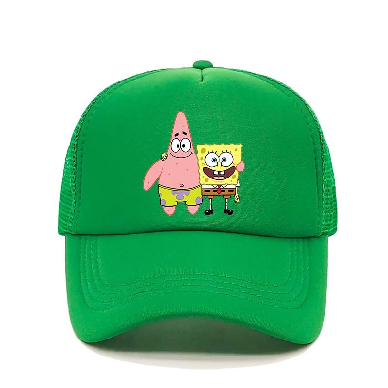 Módní roztomilá kšiltovka s potiskem SpongeBob, kreslená, pro muže i ženy, letní sluneční síťovaná čepice, anime, nastavitelná sluneční clona, golfová čepice, trucker čepice