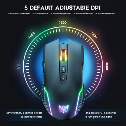Lenovo CW905 Wireless Gaming Mouse 3600 DPI RGB Ergonomic Gaming Mouse with 7 Buttons, Adjustable DPI, USB Gaming Mouse for PC & Laptop