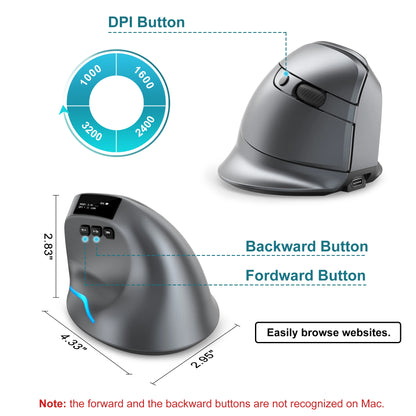 Lefon F26C Vertical Wireless Ergonomic Mouse with OLED Screen, Bluetooth Rechargeable RGB Mouse, 3200 DPI Optical Gaming Mouse for PC & Laptop