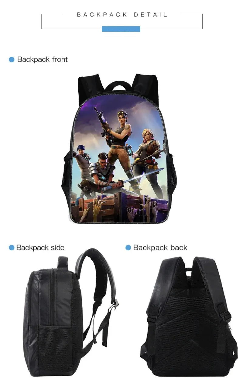 Conjunto de Mochila Fortnited 3PCS para Adolescentes e Estudantes, Saco de Viagem Fortress Night, Mochila Escolar 3D de Jogos Populares