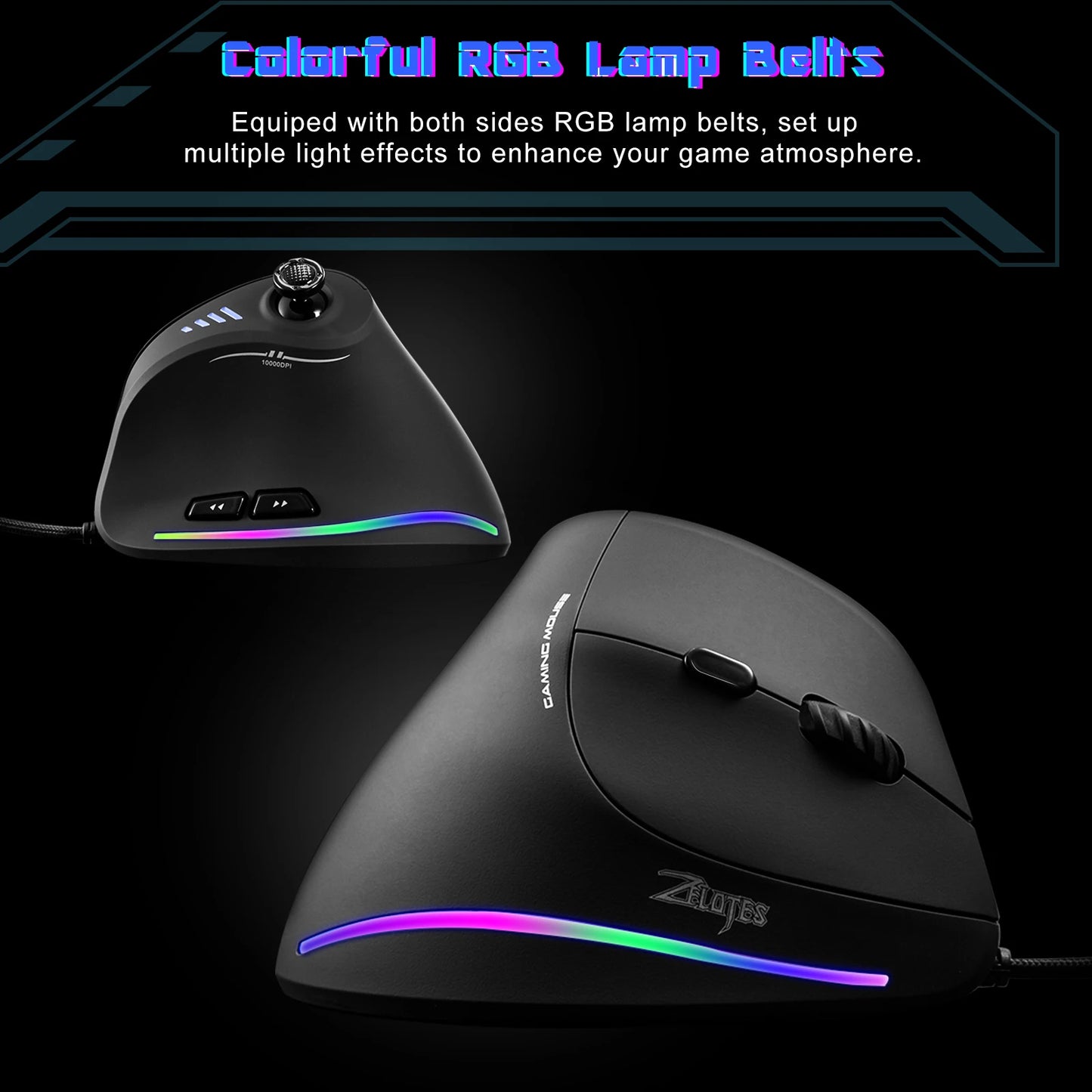 ZELOTES C18 Wired Vertical Ergonomic Gaming Mouse, 10000 DPI RGB Programmable Laser Mouse with 11 Buttons for PC Computer