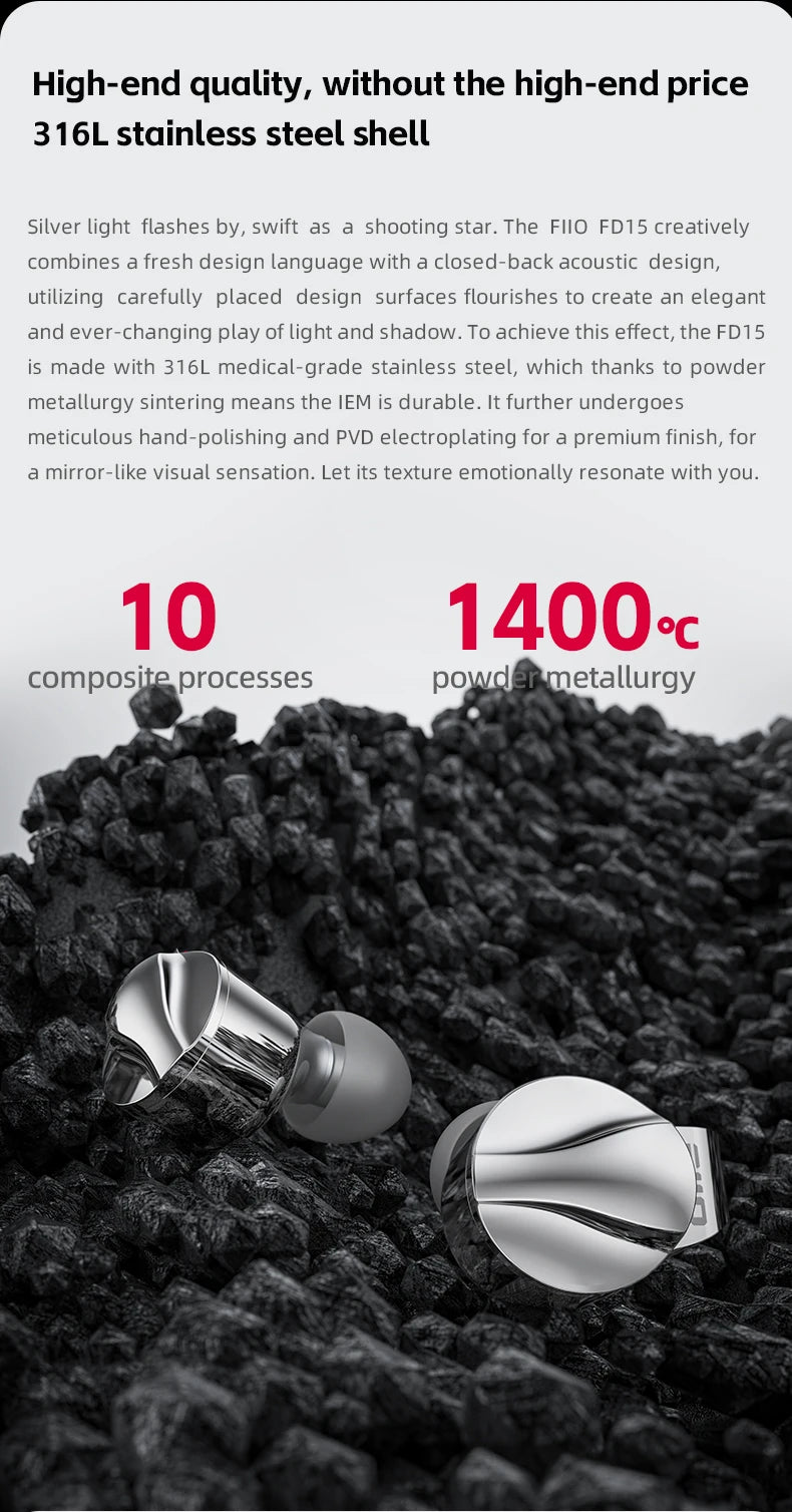 FiiO FD15 13.8mm DLC Dynamic Driver In-Ear Earphone Hi-Res Audio Magnalium Detachable MMCX Cable Wired HiFi Earbuds Shanling