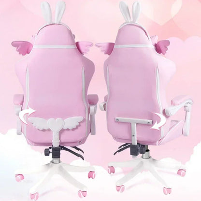Pink Gaming Chair for Girls with Footrest, Comfortable Cartoon Gamer Chair, Adjustable Swivel Computer Chair for Bedroom, Office & Study