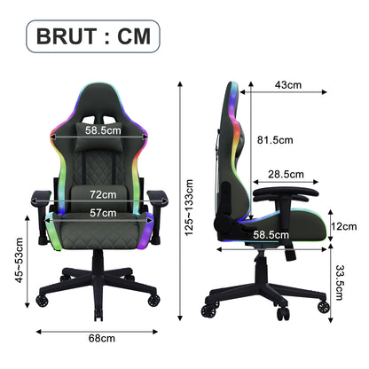 Ergonomic office chair with lumbar massage,LED RGB ambient lighting, and reclining backrest,  for home offices