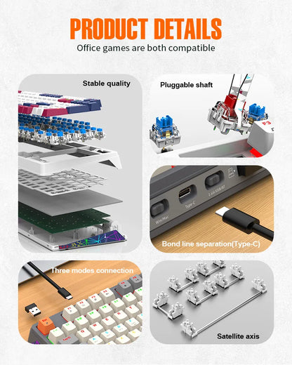 Wireless Mechanical Keyboard 96 Keys 100% Layout Spanish Russian Korean Arabic Mechanical Keyboard Bluetooth RGB K95 2000mAh