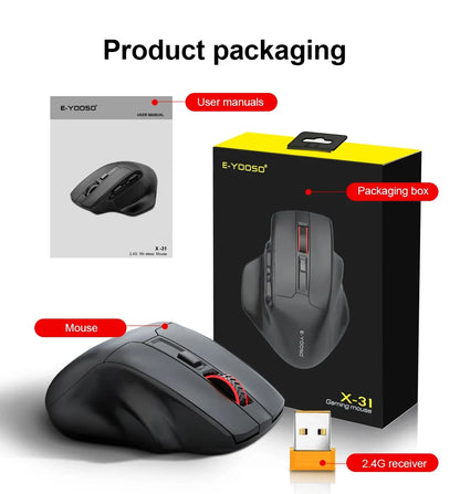 E-YOOSO X-31 Wireless Mouse 2.4G Ergonomic Mouse, 4800 DPI Optical Gaming & Office Mouse for PC, Laptop, MacBook & Notebook