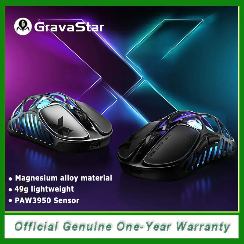 GravaStar Mercury X Ασύρματο Gaming Ποντίκι – Αισθητήρας PAW 3950 32,000 DPI, Ρυθμός Αναφοράς 1000Hz, Μόνο 49g, Κοίλο F από Κράμα Μαγνησίου