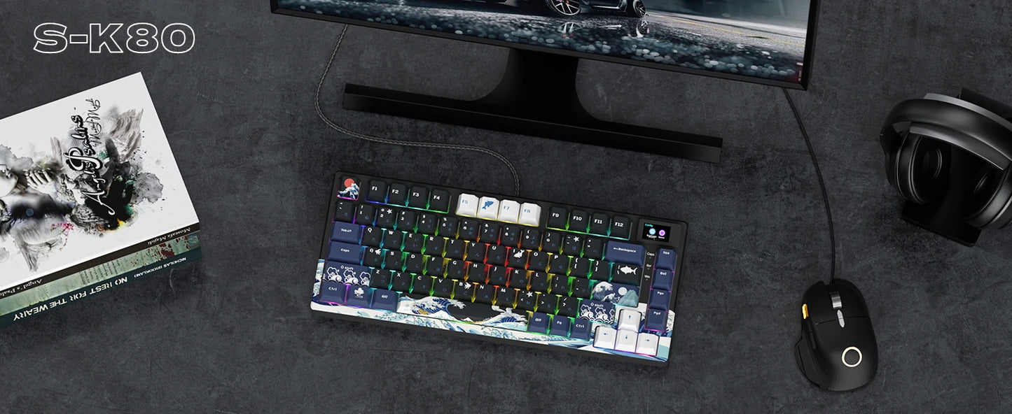 Womier Wired Mechanical Gaming Keyboard with OLED Display, Hot-Swappable RGB Keyboard, PBT Pudding Keycaps, 81-Key USB-C Mechanical Keyboard for PC & Laptop