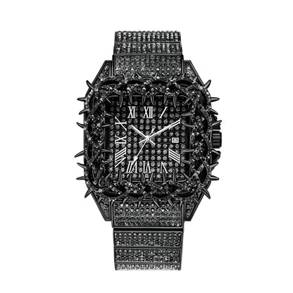 Shine Luxury Hip-Hop Diamond Watch with Emeralds for Men Replica Czech Stone Inlaid Waterproof Gold Watch שעוני יוקרה