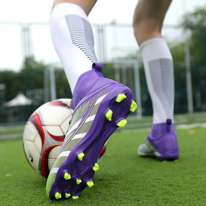 Nouvelles chaussures de football professionnelles pour hommes, chaussures de sport à cheville haute, chaussures de football TF/FG pour garçons, unisexes, antidérapantes, confortables