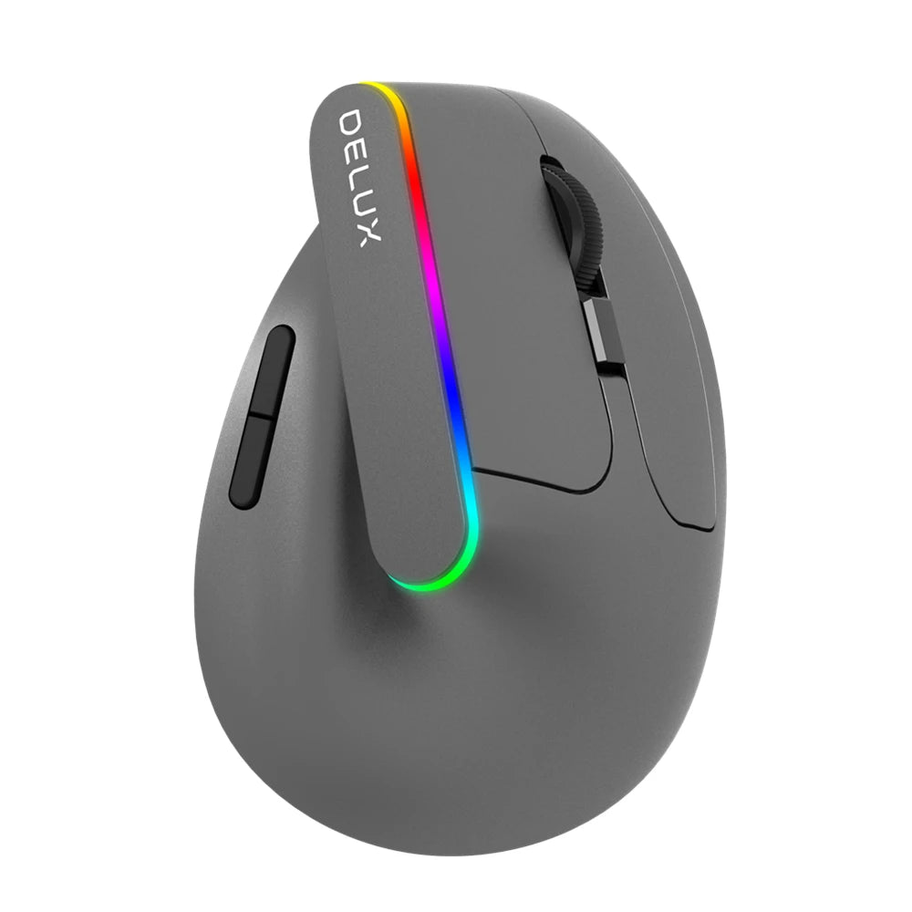 Delux Ergonomic Vertical Mouse Rechargeable Wireless Bluetooth RGB Mouse, 4000 DPI Silent Ergonomic Vertical Mouse for Laptop, PC & Gaming