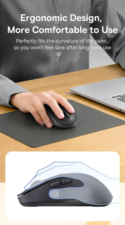 Baseus F02 Ergonomic Wireless Mouse with Bluetooth 5.2, 2.4G, 4000 DPI & 7 Silent Buttons