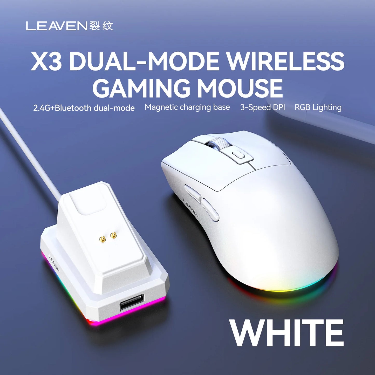 X3 Wireless Bluetooth Mouse Dual-Mode 2.4G Gaming Mouse, Rechargeable RGB Wireless Bluetooth Mouse with Adjustable DPI, Lightweight Ergonomic Mouse
