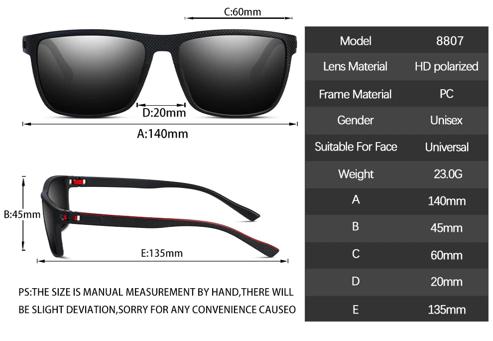 Fashion High Quality Brand New Polarized UV400 Sunglasses Men Women‘s Square Matte Frame Glasses