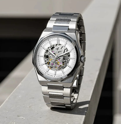 Shanghai Watch Dual Skeletonized Automatic Mechanical Watches 41mm Luminous Sapphire Men's Wristwatch 316L Stainless Steel S8008