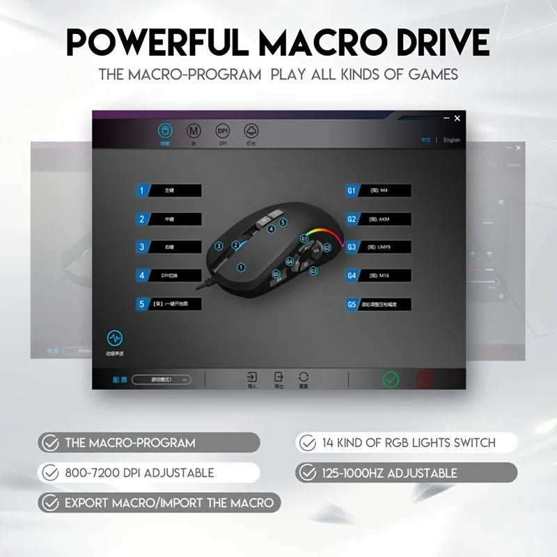 JOMAA X9 RGB Gaming Mouse, 10 Programmable Macro Wired Gaming Mouse, 12800 DPI RGB Wired Mouse for PC, Laptop, FPS, MOBA & Office