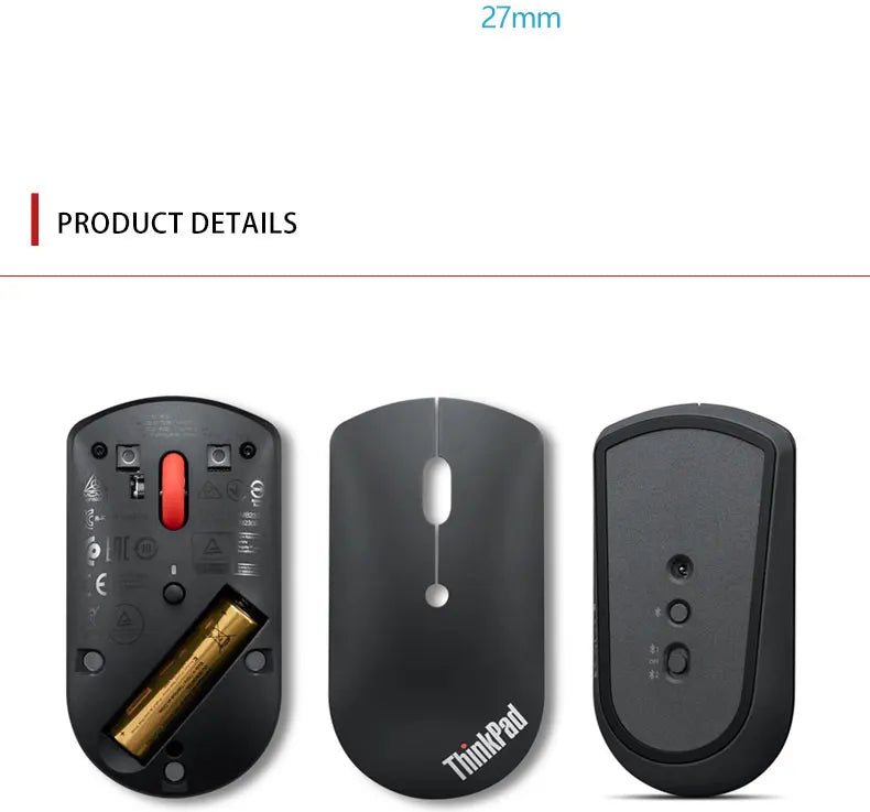 Lenovo ThinkPad Wireless Mouse 4Y50X88822 Dual Bluetooth Wireless Mouse, Ergonomic Office Mouse, 2.4GHz Laptop Mouse for Windows & Mac