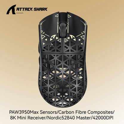 ATTACK SHARK R5 Ultra Wireless Gaming Mouse Tri-Mode, Carbon Fiber, PAW3950MAX Sensor, 8K 8000Hz Polling Rate, 42000 DPI Gaming Mouse