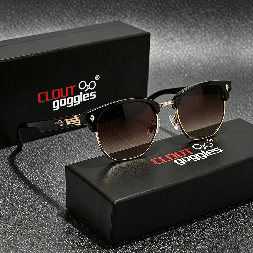 CLOUT GOGGLES Business Sunglasses Male Female Metal Polygon Rivet Half Frame Outdoor Driving Ultraviolet Protection Sun Glasses
