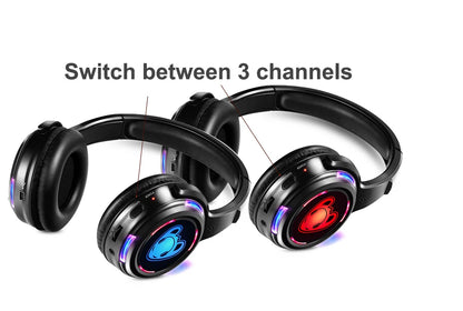 Silent Disco Wireless Headphones RF LED DJ Party Headset 863–865MHz/915MHz with 3-Channel LED Lighting & 10H Battery