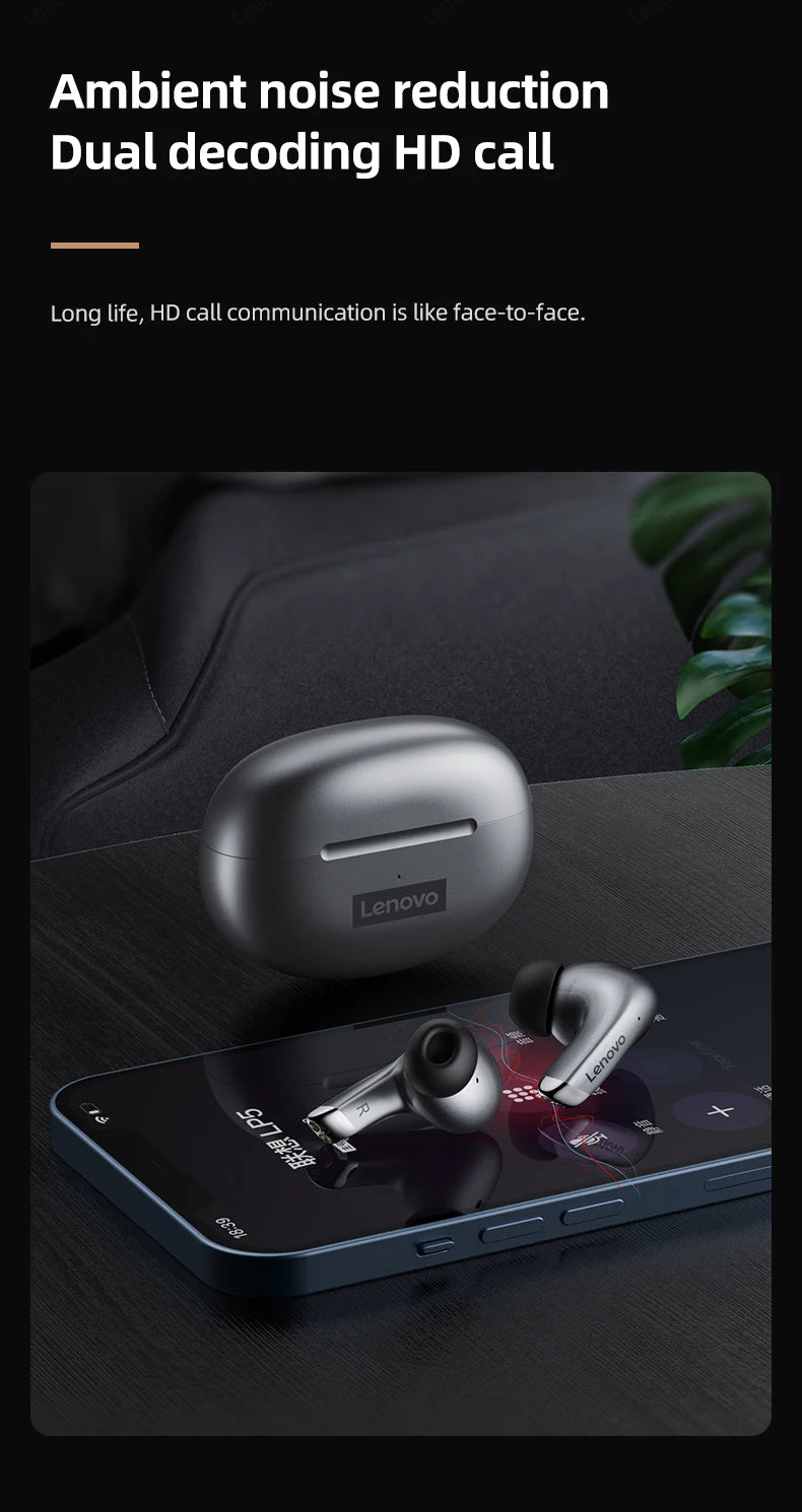 Lenovo LP5 TWS Wireless Bluetooth Earphones with Mic, Lenovo LP5 Gaming Earbuds Bluetooth 5.3 Headphones, Noise Cancelling Sports Earbuds with HD Calls & Charging Case