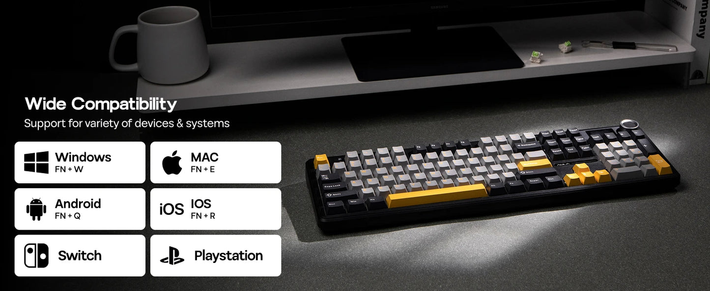 AULA F108 PRO Wireless Mechanical Keyboard 3 Mode RGB Backlit Gaming Keyboard With Screen 8000mAh Battery 104 Keys Hot Swappable