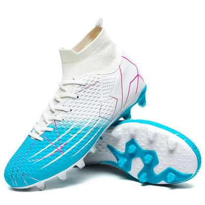 New Professional High-Top Football Shoes Artificial Grass Leather Youth Students Training Soccer Shoes for Men and Women Sports