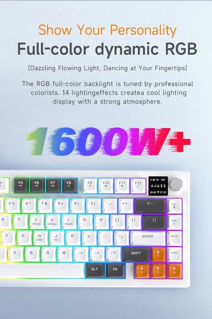 AJAZZ AF82 Low-Profile Electrostatic Keyboard Tri-Mode Wireless 75% Mechanical Gaming Keyboard with Display Screen, Hot-Swappable, 4000mAh Battery