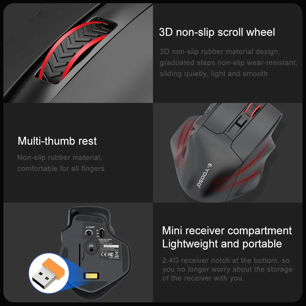 E-YOOSO X-31 Pro USB-gamingmus, stor, med Bluetooth-stöd, 2.4G trådlös, PAW3212, 4800 DPI, för gamers, dator, laptop och PC