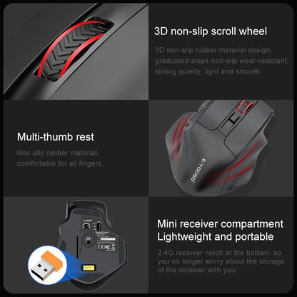 E-YOOSO X-31 Pro USB-gamingmus, stor, med Bluetooth-stöd, 2.4G trådlös, PAW3212, 4800 DPI, för gamers, dator, laptop och PC
