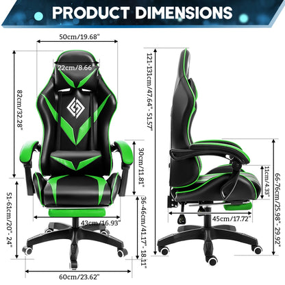 Ergonomic Gaming Chair with Massage, Footrest & Lumbar Support, Reclining Computer Gaming Chair with Adjustable Armrest and Headrest