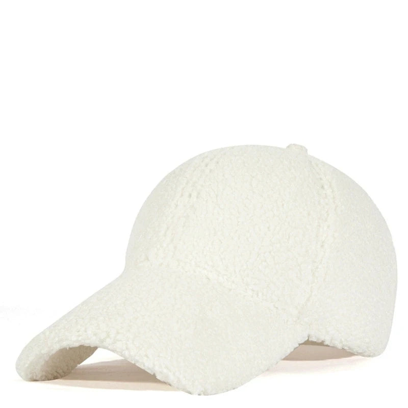 Winter Solid Color M-Label Lamb Wool Baseball Cap for Women, Outdoor Warm Casual Fashion Versatile Plush Duckbill Cap