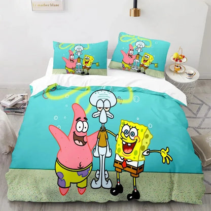 Cartoon anime komplet posteljine SpongeBob 3D print, Patricks Squidwards navlaka za poplun, jastučnica i posteljina, veličine Full Queen King