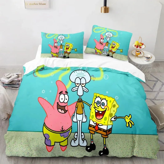 Cartoon anime komplet posteljine SpongeBob 3D print, Patricks Squidwards navlaka za poplun, jastučnica i posteljina, veličine Full Queen King