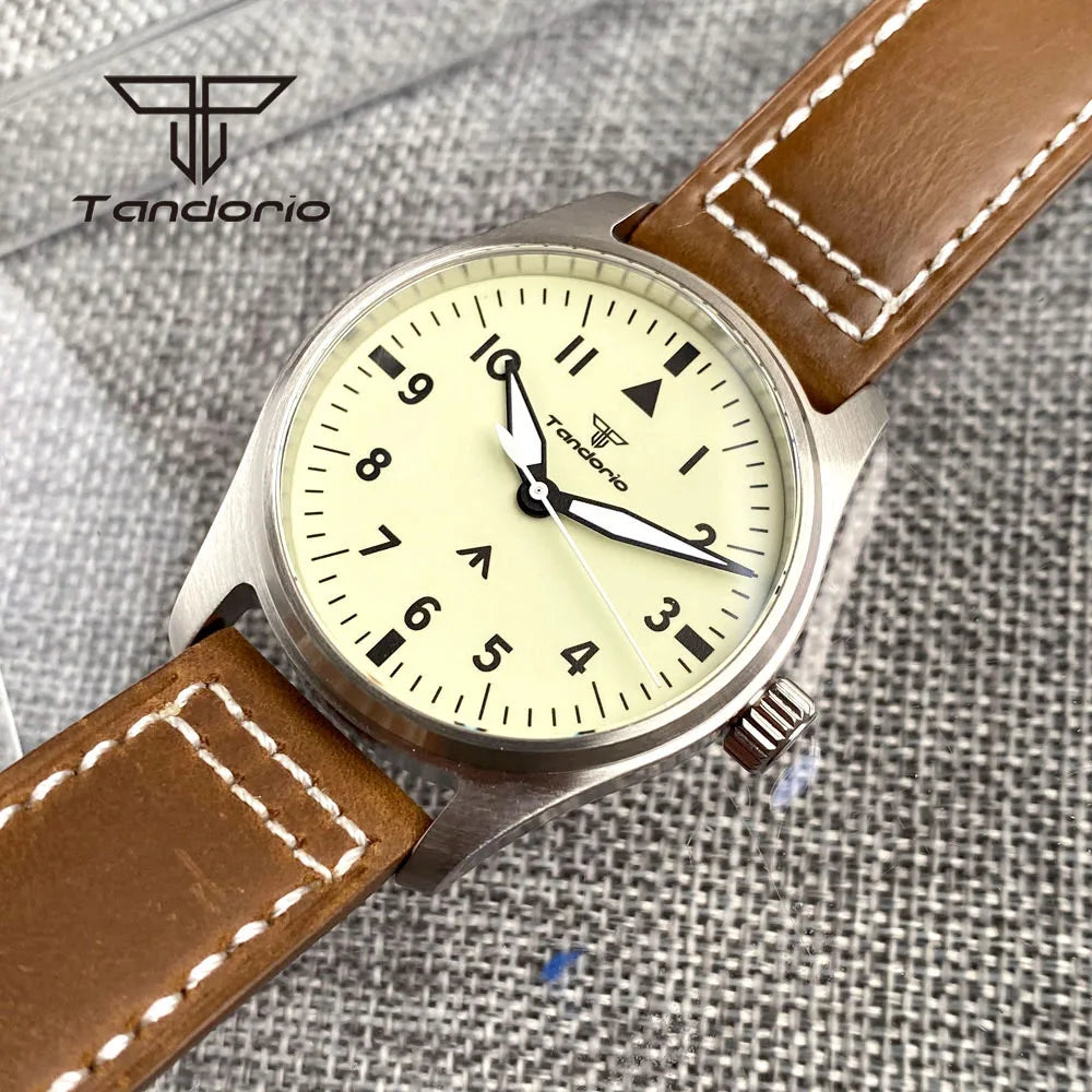 Tandorio Full Luminous Dial 39mm Men's Mechanical Pilot Watch Automatic Miyota 8215 PT5000 Steel Wristwatch AR Sapphire Crystal