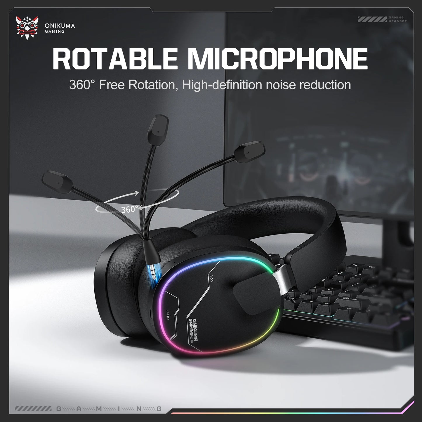 ONIKUMA GT808 Wireless Gaming Headset with 45dB Active Noise Cancelling, Hi-Res Audio, 2.4GHz, Bluetooth 5.3, Wired, 60H Battery for PC, PS5 & Switch