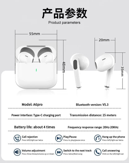 UEESFIT A6 TWS Wireless Bluetooth Earbuds with ANC, HiFi Stereo Sound, IPX5 Waterproof Sports Earphones, Touch Control Headphones with Mic