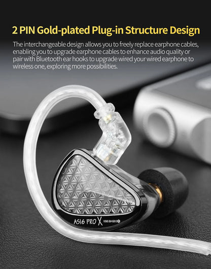 KZ AS16 PRO X HiFi In-Ear Monitor Earphones – 8 Balanced Armature Drivers Wired Headphones with Microphone