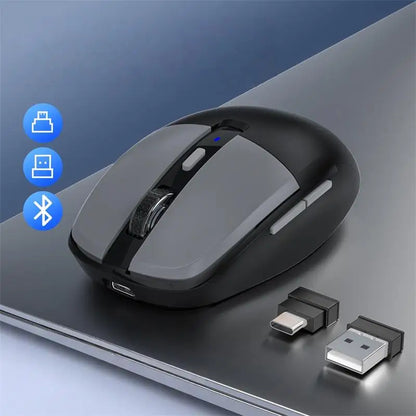 Tri-Mode Wireless Mouse with Dual USB & Type-C Receivers, Bluetooth 5.1 Rechargeable Silent RGB Mouse for Laptop, PC, Mac, Android & iOS
